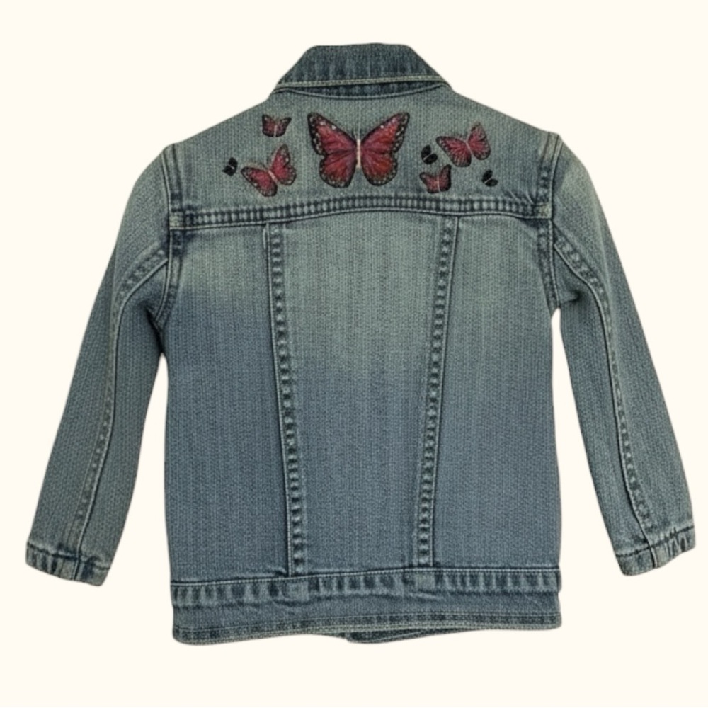 Peek Kids Denim Jacket with Embroidered Butterflies • Size 6–12M